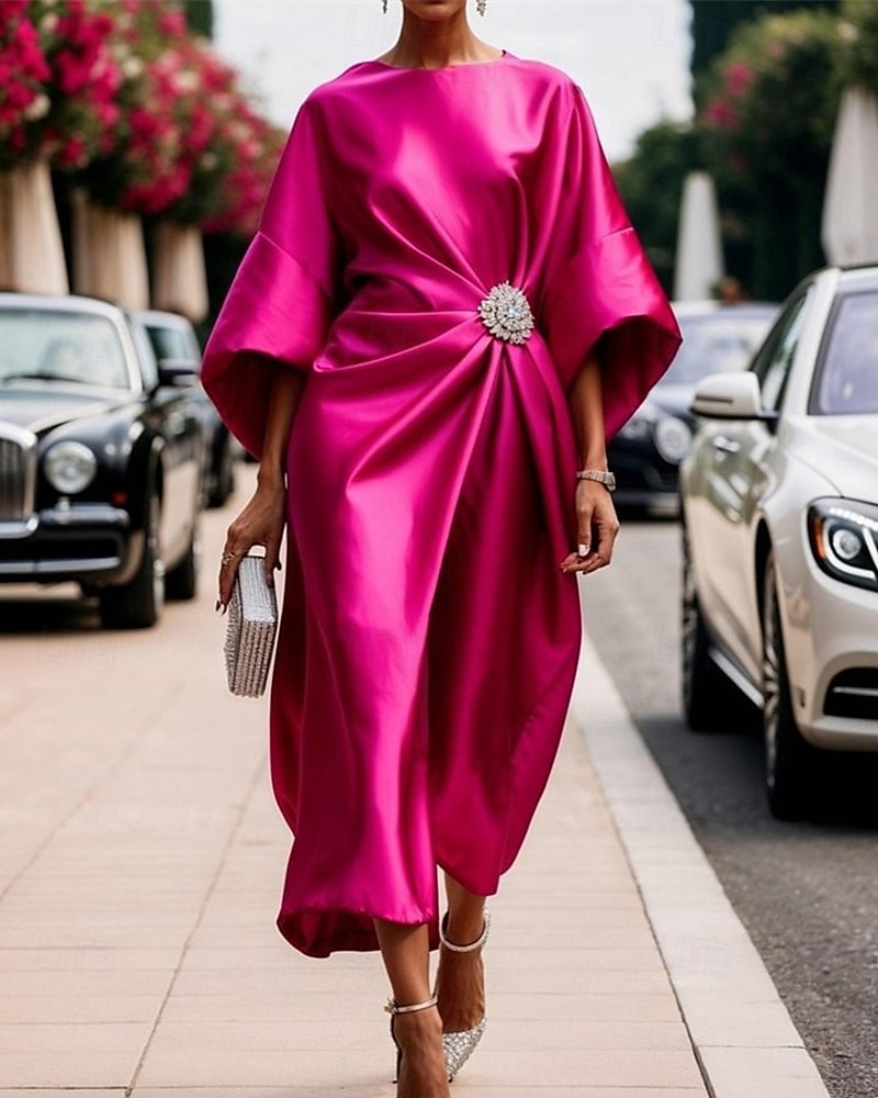 Femmes Robe Midi Robe en Satin Robe Semi-Formelle Élégant Mode Moderne Quotidien Date Week-end Coupe régulière Uni Demi Manches Col ras du cou Rose Claire Vin bleu marine Vert Printemps Automne de 2025 ? $28.99 –P3