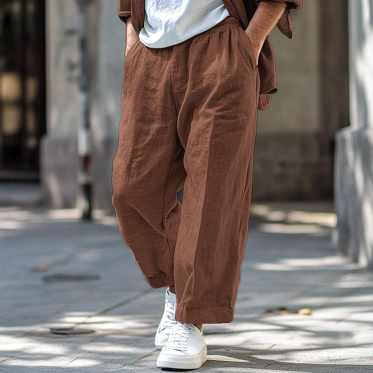 Per uomo Pantaloni di Lino Pantaloni Pantaloni Estivi Elastico in vita Gamba Dritta Semplice Comodità Traspirante Lunghezza intera Casuale Quotidiano Ferie Vacanza Moda Marrone Verde Inelastico del 2025 a $23.99 –P6