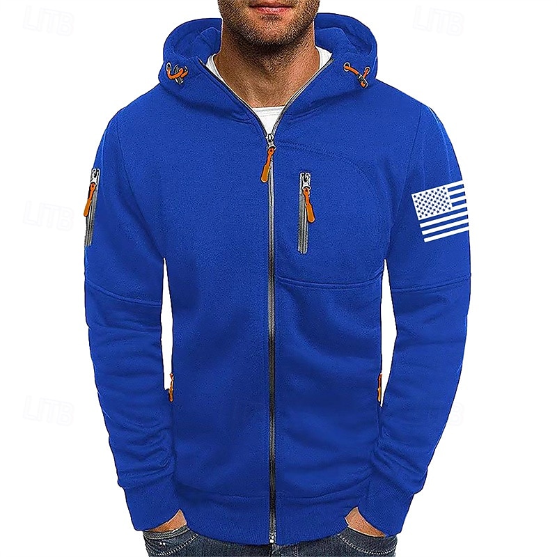 Per uomo Felpa con cappuccio Felpa con cappuccio a zip intera Nero Bianco Vino Verde militare Blu marino Con Cappuccio Bandiera Nazionale Con zip Tasca Sport & Outdoor Quotidiano Ferie Poliestere del 2025 a $22.99 –P7