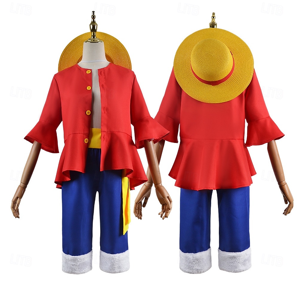 One Piece Monkey D. Luffy Solguden Luffy Animé Byxa Hattar Kläder Cosplay-kostymer Halloween Karnival Prestanda Topp Byxor Skärp Till Herr Pojkar Barn Vuxna 2025 - $51.99 –P3