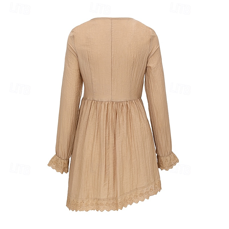 Femmes Mini Robe Robe bohème Robe occidentale Mode Classique Extérieur Vacances Fête Coupe régulière Uni manche longue Col en V Kaki Été de 2025 ? $29.99 –P5