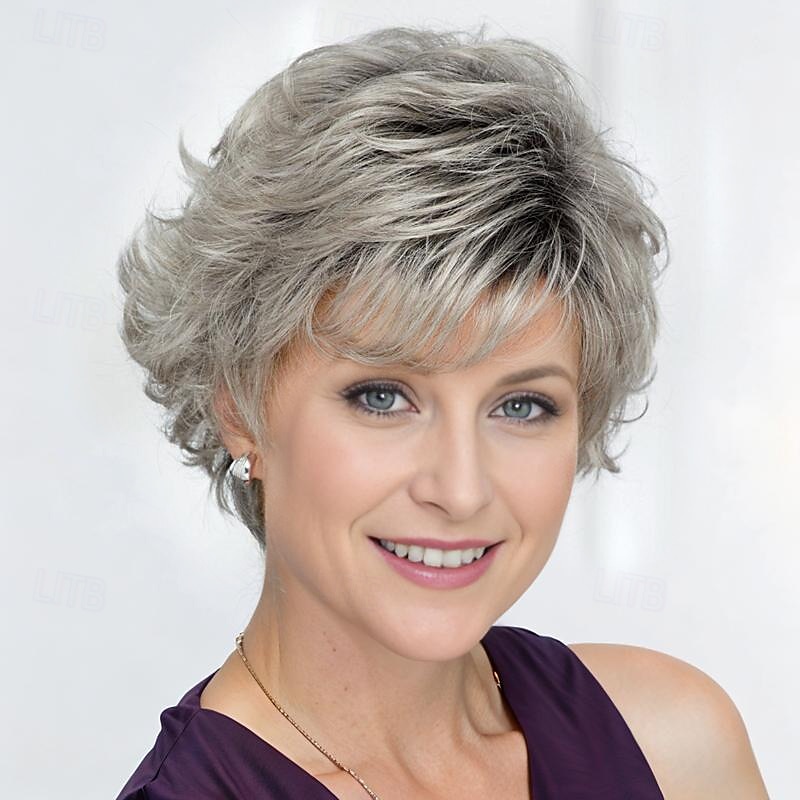 Perruque de mode pour femmes, cheveux synthétiques argentés, perruques courtes bouclées, perruques synthétiques naturelles moelleuses pour usage quotidien de fête de 2025 ? $18.49 –P2