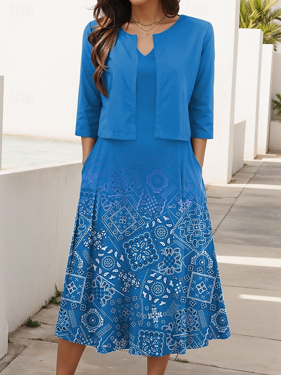 Femmes Robe Ensemble Robe trapèze Robe d'été Occasionnel Robes semi-formelles A Ombre Géométrique Imprimé Robe Midi Demi Manches Col en V Vacances Date Vert Claire Rouge Bleu Été Printemps Coupe de 2025 ? $36.99 –P5