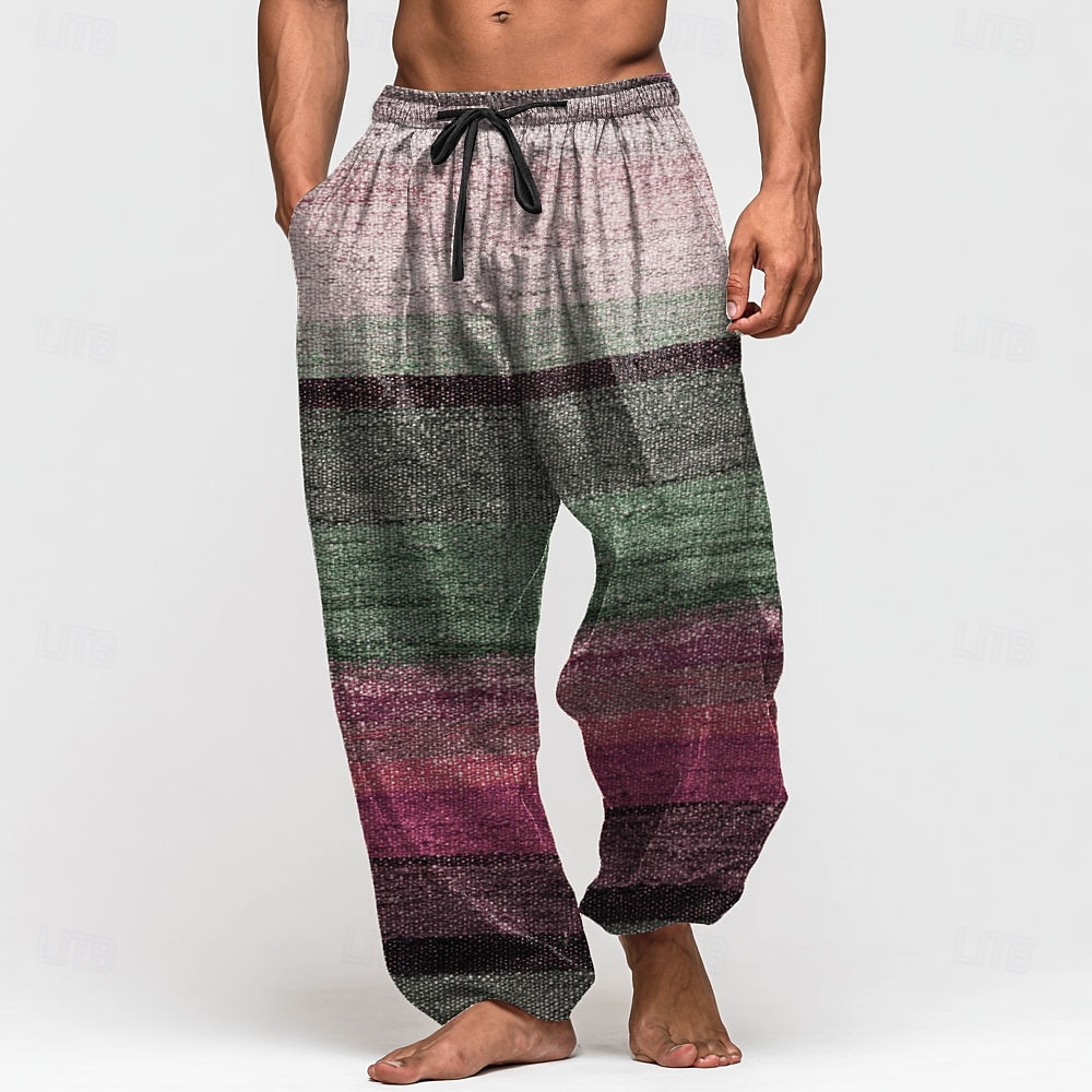 Herren Farbblock Gestreift Hose Baggy-Hosen Freizeithose Mittlere Taille Retro Vintage Outdoor Urlaub Elastischer Kordelzug in der Taille Leinenähnliche Hose mit Taschen Sommer Frühling Herbst 2025 - $25.99 –P4