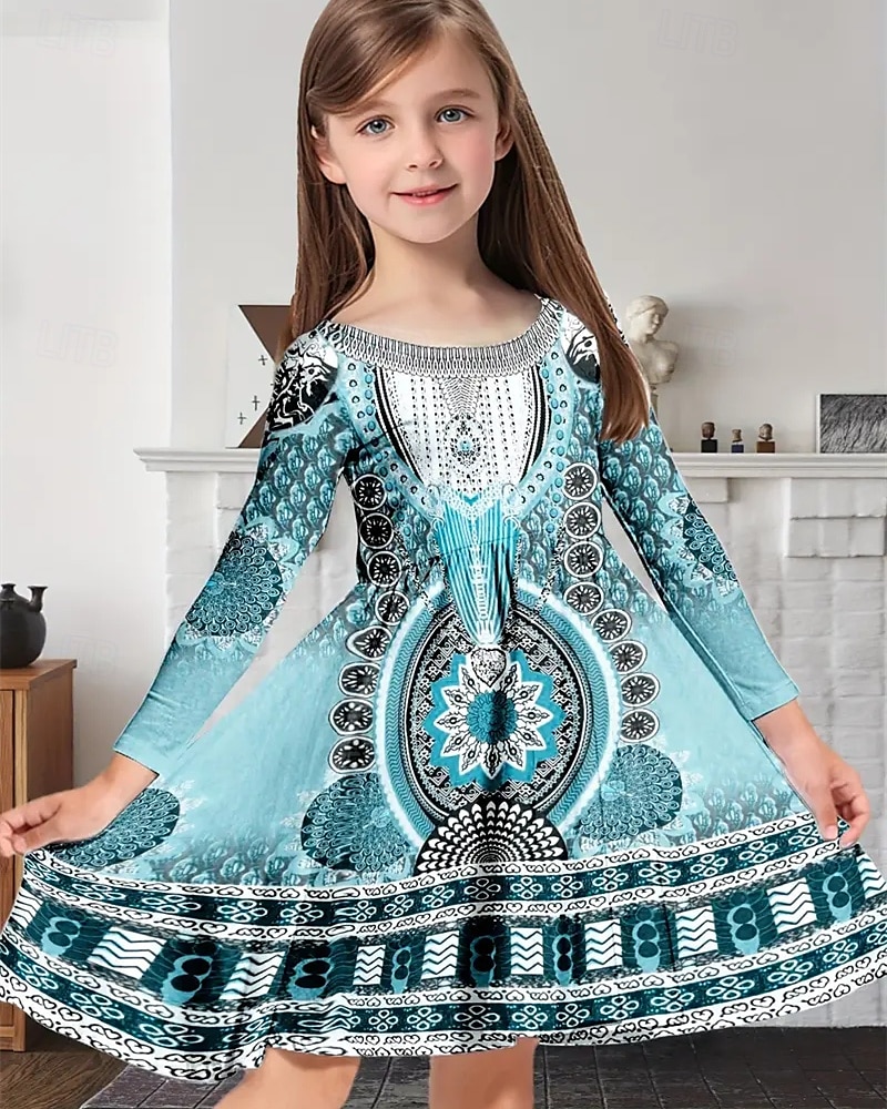 Tyttöjen 3D Kuvitettu Mekko Pitkähihainen Kesä Kevät Loma Päivittäin Pyhäpäivä Prinsessa Kaunis Makea Lapset 4-12 vuotta Rento mekko A linjainen mekko Polvipituinen Normaali 2025 - $16.99 –P6
