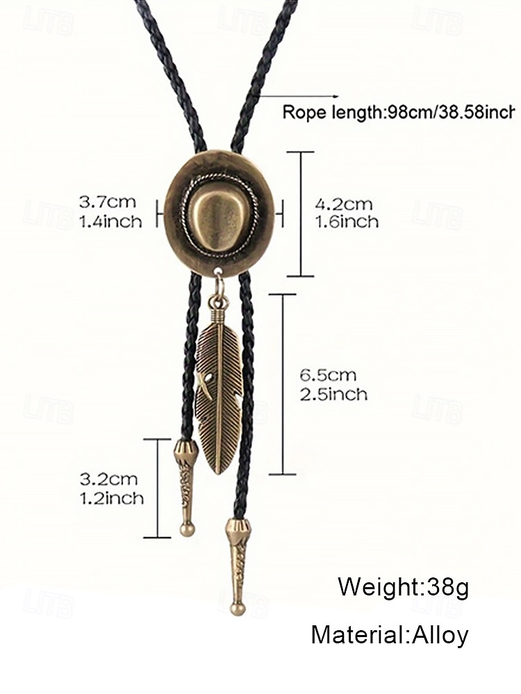 Men's Western Cowboy Hat Bolo Tie – Alloy Feather Pendant Leather Rope Necklace for Rodeo, Country Party & Denim Outfit 2026 - $9.99 –P7