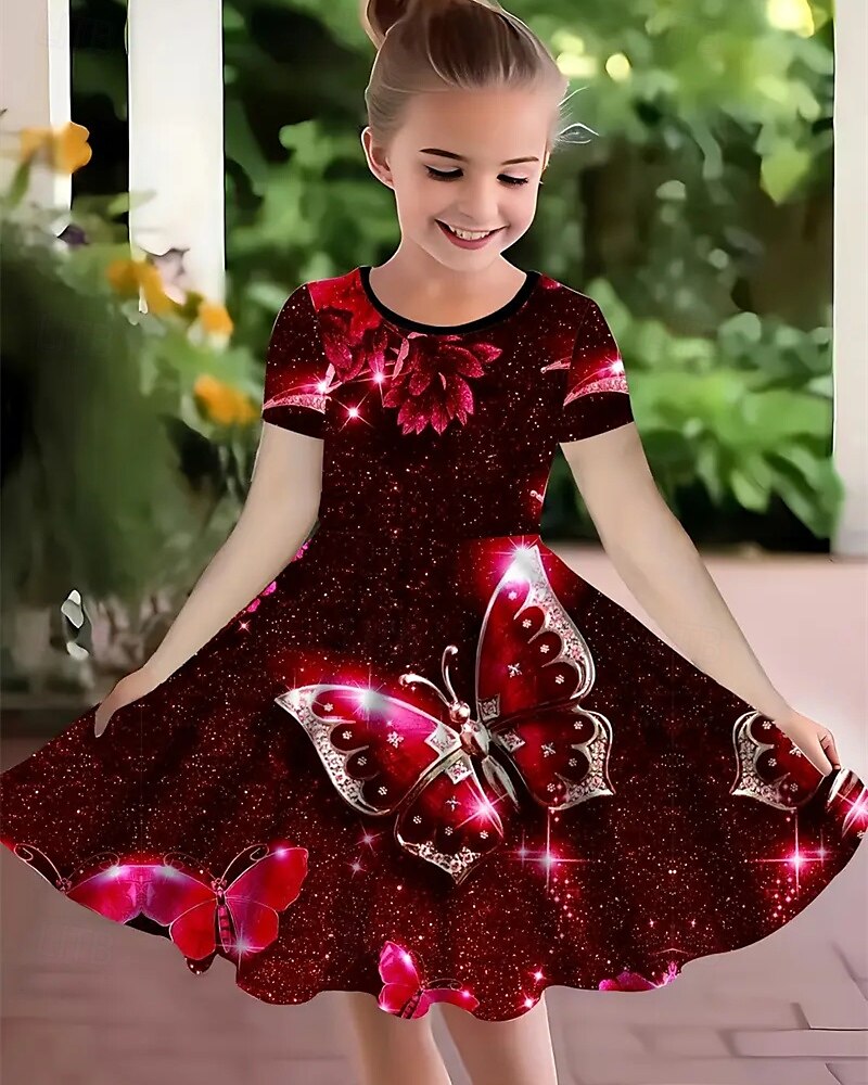 Tyttöjen 3D Perhonen Kukka Mekko Lyhythihainen Kesä Kevät Loma Päivittäin Pyhäpäivä Prinsessa Kaunis Makea Lapset 4-12 vuotta Rento mekko A linjainen mekko Polvipituinen Normaali 2025 - $15.99 –P1