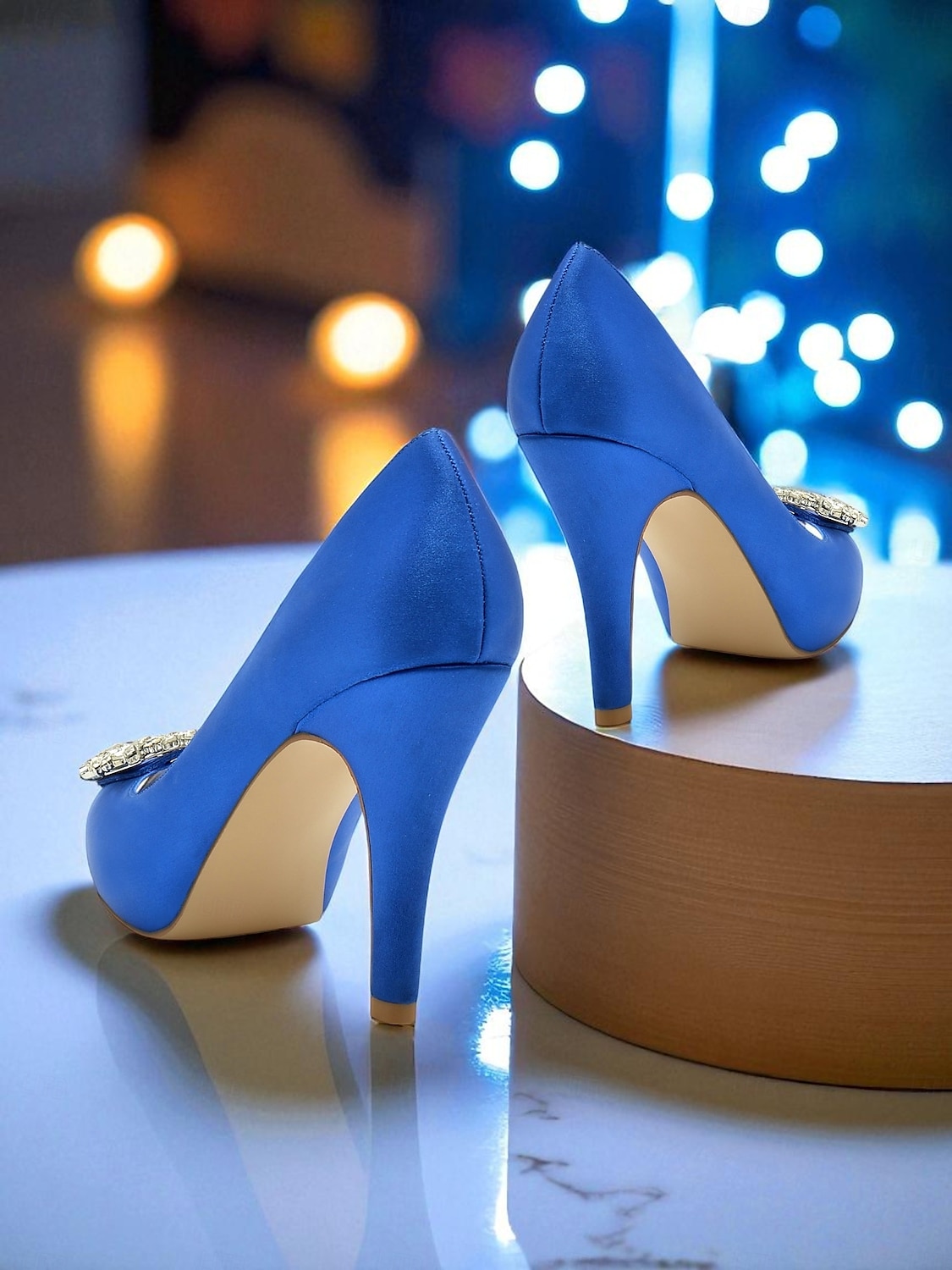 2025年 クリスタルバックル付きレディースサテンピープトゥパンプス - カクテルパーティーや夜のイベントに最適な、クラシックな女性用ハイヒールドレスシューズ  コレクション – $59.99 –P6