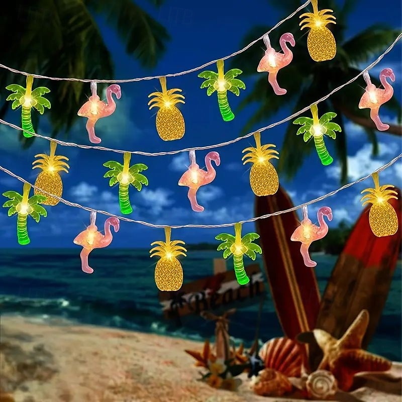 Luci a stringa estive per spiaggia tropicale Hawaii, 3 m, 20 LED, cactus, fenicotteri, bromeliacee, palme, a batteria, per decorazioni per feste in spiaggia, piscina tropicale del 2025 a $12.99 –P1
