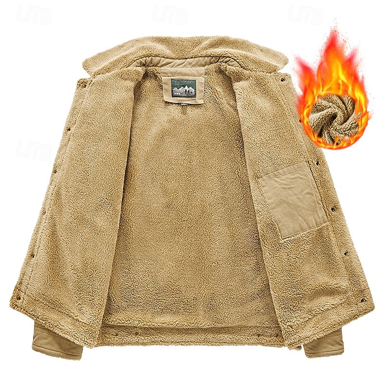 Herr Fleece-jacka Cargojacka Chore Jacka Formell Hem Vindtät jacka Hållbar Ficka Fleecekrage Höst Vinter Ensfärgat Aktiv Vintage Krage Normal Marinblå Mörkgrön Kaki Jacka 2025 - $58.99 –P2