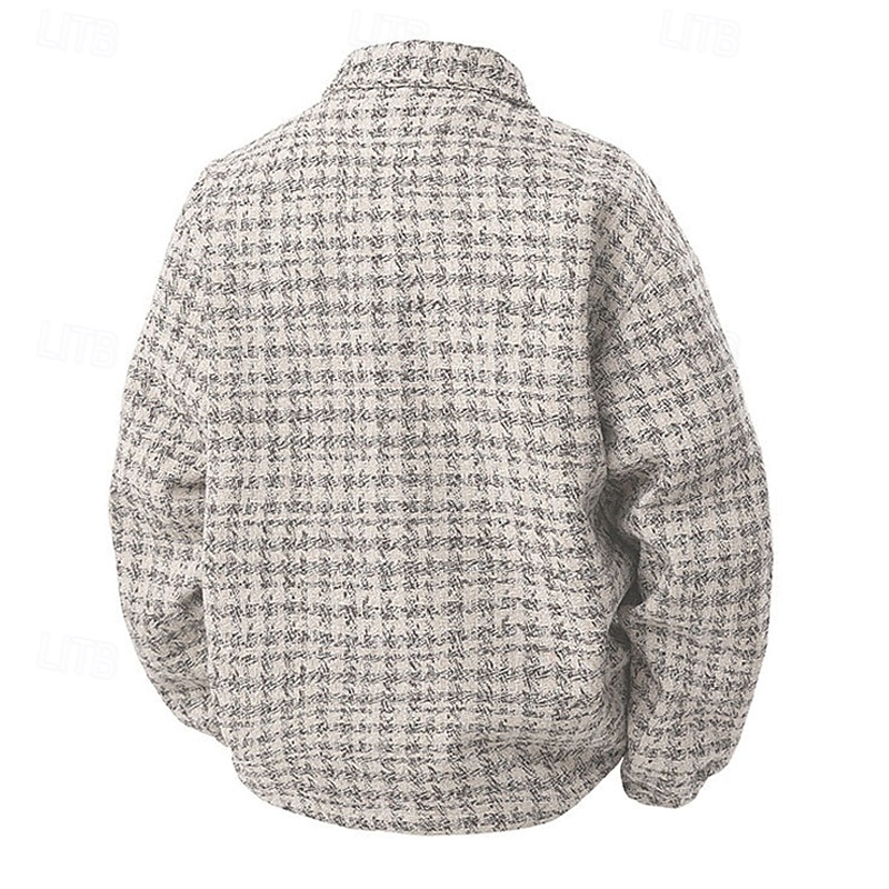 2025年 男性用 軽量ジャケット カジュアルジャケット バケーション 日常 保温 ポケット 秋 冬 チェック ファッション クラシック ラペル レギュラー ブラック カーキ色 グレー ジャケット  コレクション – $52.99 –P11