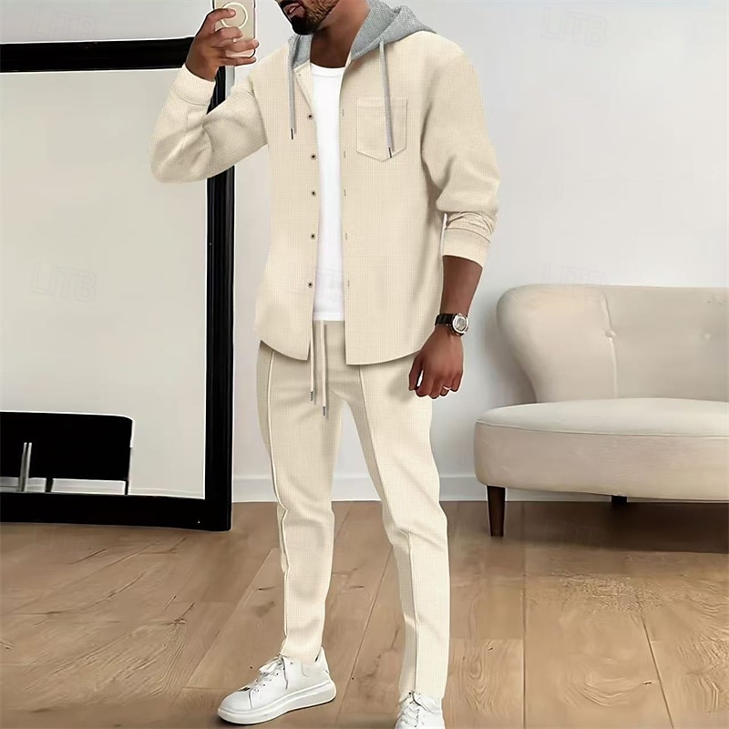 Per uomo Giacca Leggera Giacca a nido d'ape Giacca Casual Set Vacanza Quotidiano Traspirante Tasca 2 Pezzi Primavera Autunno Semplice Moda Classico Con Cappuccio Regolare Nero Bianco Blu reale Cachi del 2025 a $39.99 –P1