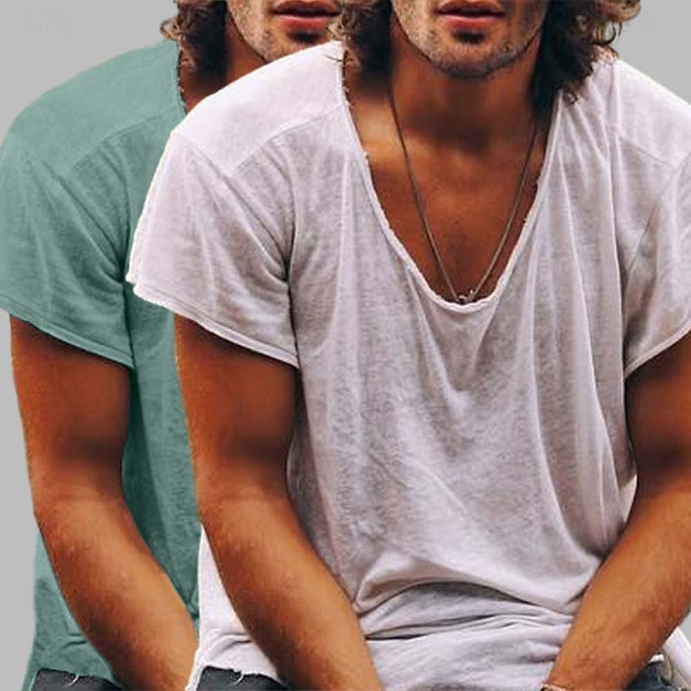 Herren T Shirt Lässiger Stil Bambus-T-Shirt Kurzarm Rundhalsausschnitt Frühling & Sommer Ganzjahres Einfach Mode Lässig Bequem 2 teilig 2 Packungen Rohkante Straße Lässig Ferien Blau / Grün Schwarz 2025 - $21.99 –P5