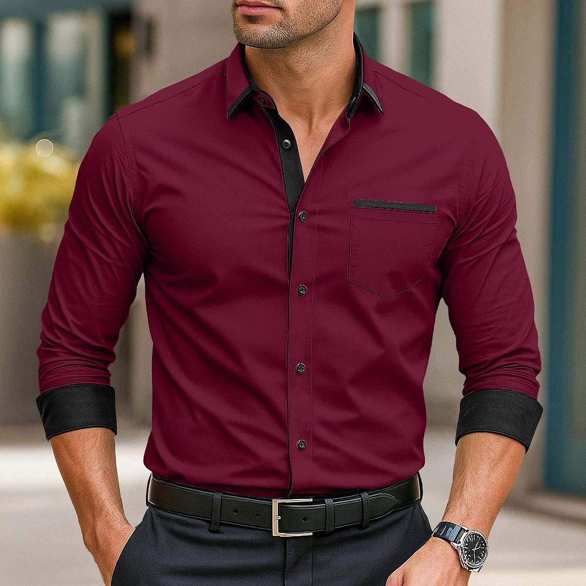 Men's Shirt Dress Shirt Button Down Shirt Non Iron Shirt Button Up Shirt Color Block Wedding Daily Light Blue Black White Light Green Long Sleeve Collar Spring &  Fall All Seasons Clothing Apparel 2025 - $25.99 –P9