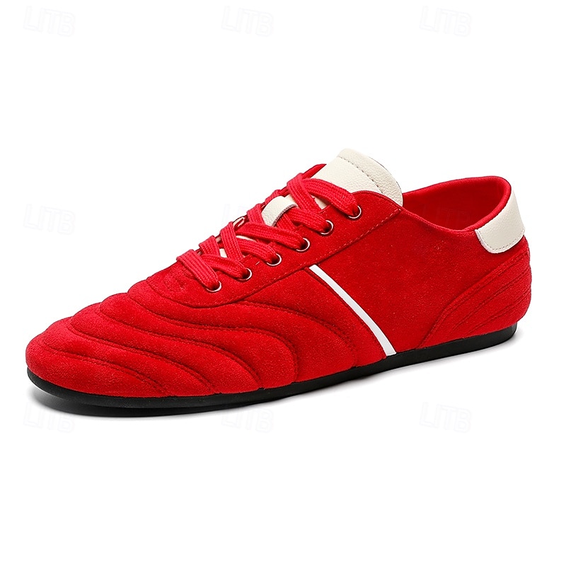 Baskets rouges pour hommes avec une élégante bande blanche, en cuir de vachette de qualité supérieure, idéales pour les tenues décontractées avant-gardistes, le style urbain et les journées actives de 2025 ? $54.99 –P7