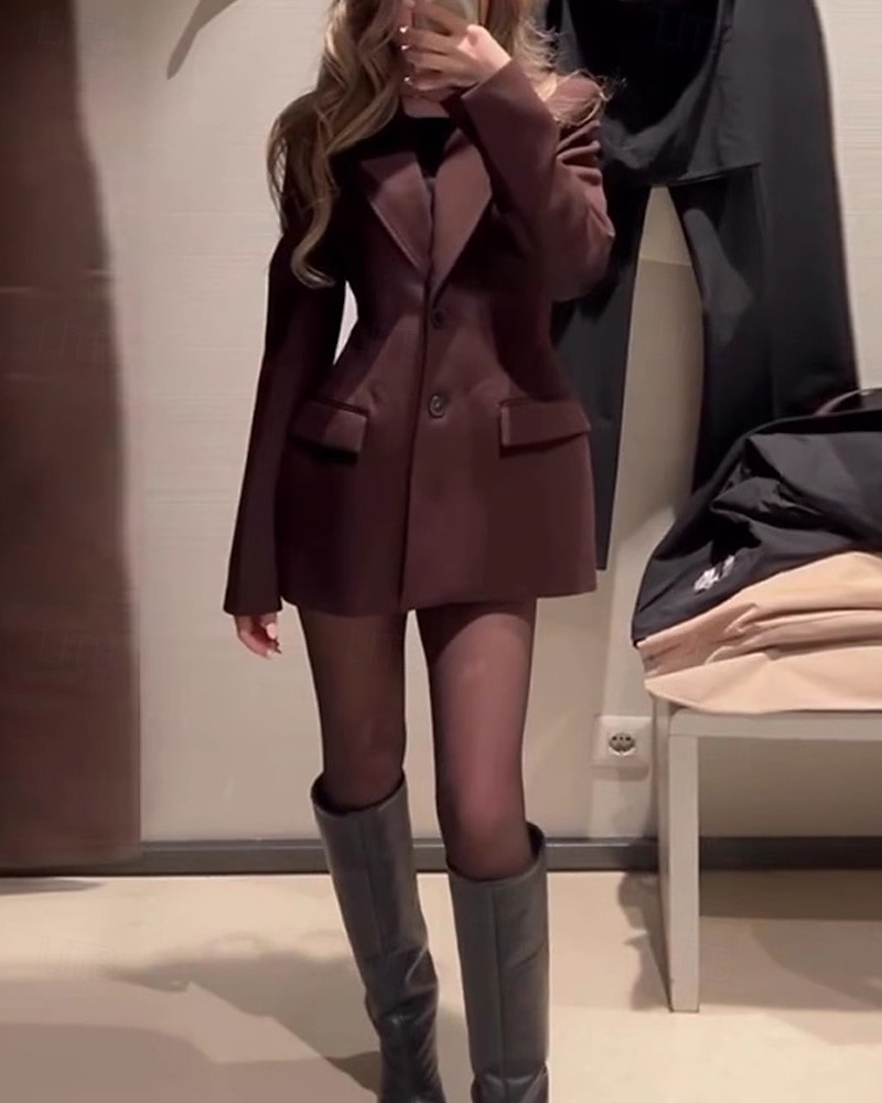 Mujer chaqueta Cómodo Bolsillo Botones Moda Plano Calle Noche Botonadura Simple Regular Cuello Vuelto Ajuste regular Manga Larga Ropa de calle Marrón Otoño Invierno 2025 - $37.99 –P4