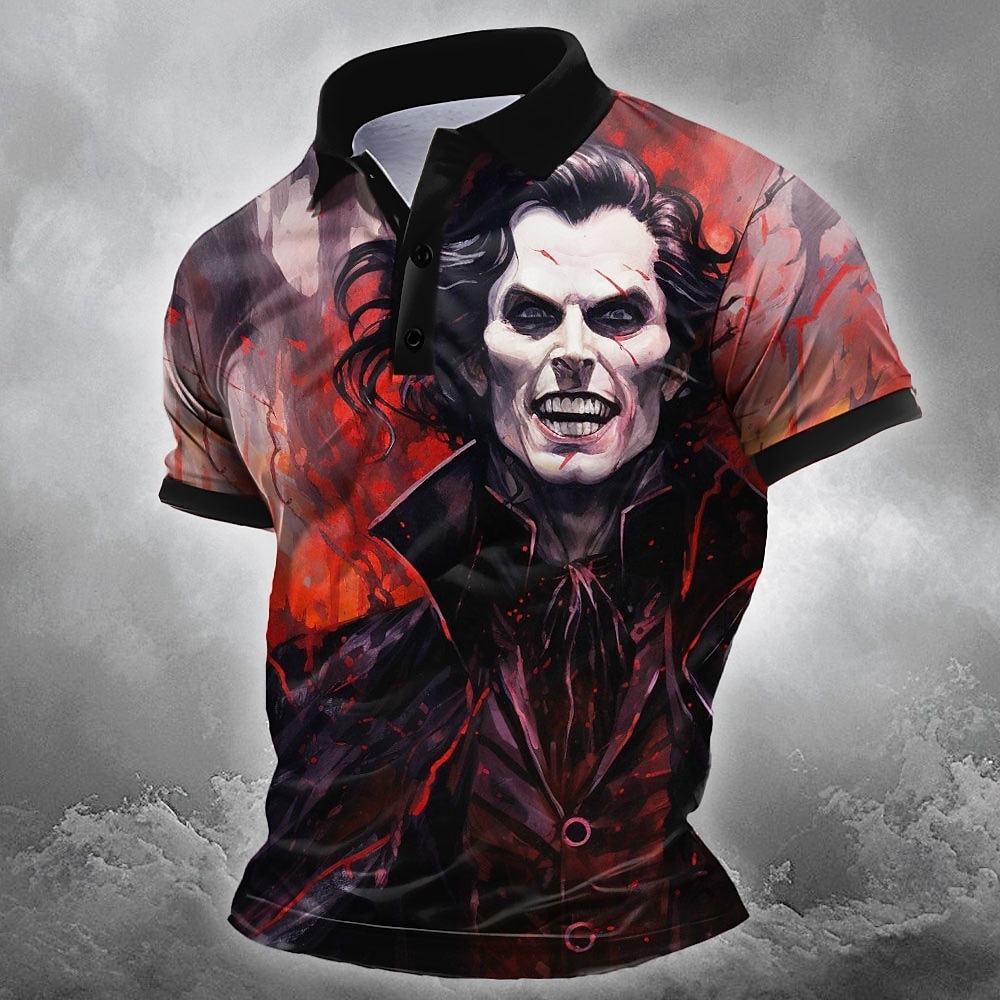 Per uomo Mostro Polo Manica Corta Magliette polo Camicie con Colletto Casual Orrore Scuro Athleisure Abbigliamento casual alla moda Abito da festa Bottoni Estate Nero Rosso Arancione del 2026 a $21.99 –P1