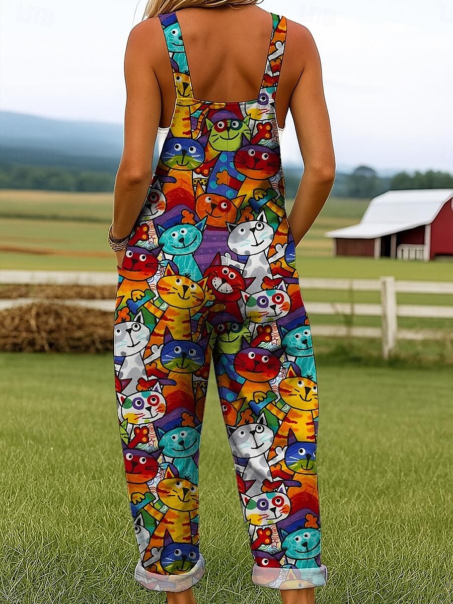Femmes Combinaison Actif Graphique Sans manches Jambe large Imprimé Vacances Rue Coupe Ample Jaune Rouge Bleu Été de 2025 ? $34.99 –P2