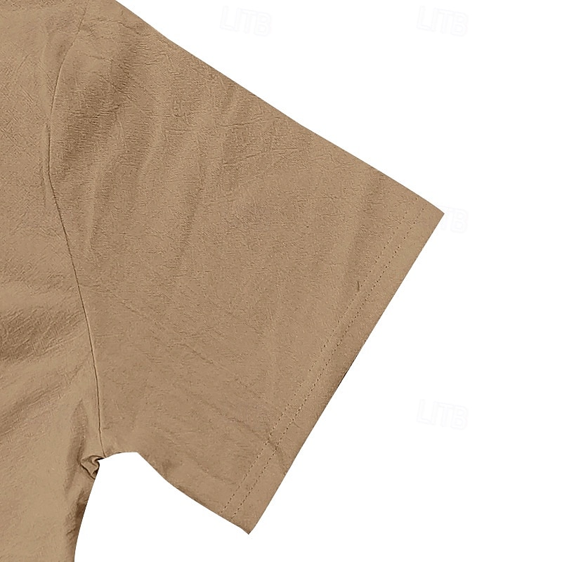 Men's Shirt Linen Shirt Popover Shirt Casual Shirt Cotton Shirt Plain Vacation Street Black White Navy Blue Brown Short Sleeve Hooded Summer Clothing Apparel Lace up 2025 - $22.99 –P6