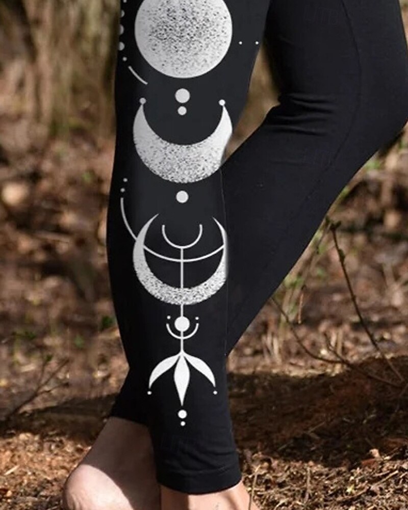Dam Viking Byxor Damasker Mysiga leggings Streetwear Ledigt Fullängd Hög midja MOON Elastisk midja Mönster Mateial som andas Bekväm Elastisk Semester Gata Dagliga kläder Svart Vår Höst Normal 2026 - $19.99 –P3