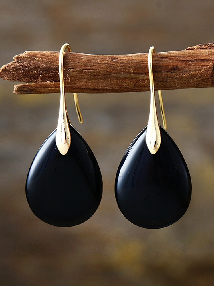 Boucles d'oreilles en pierre naturelle en forme de larme pour femmes avec crochet en or - bijoux élégants faits à la main pour femmes pour vêtements décontractés, cadeaux et vêtements de style bohème de 2025 ? $11.99 –P9