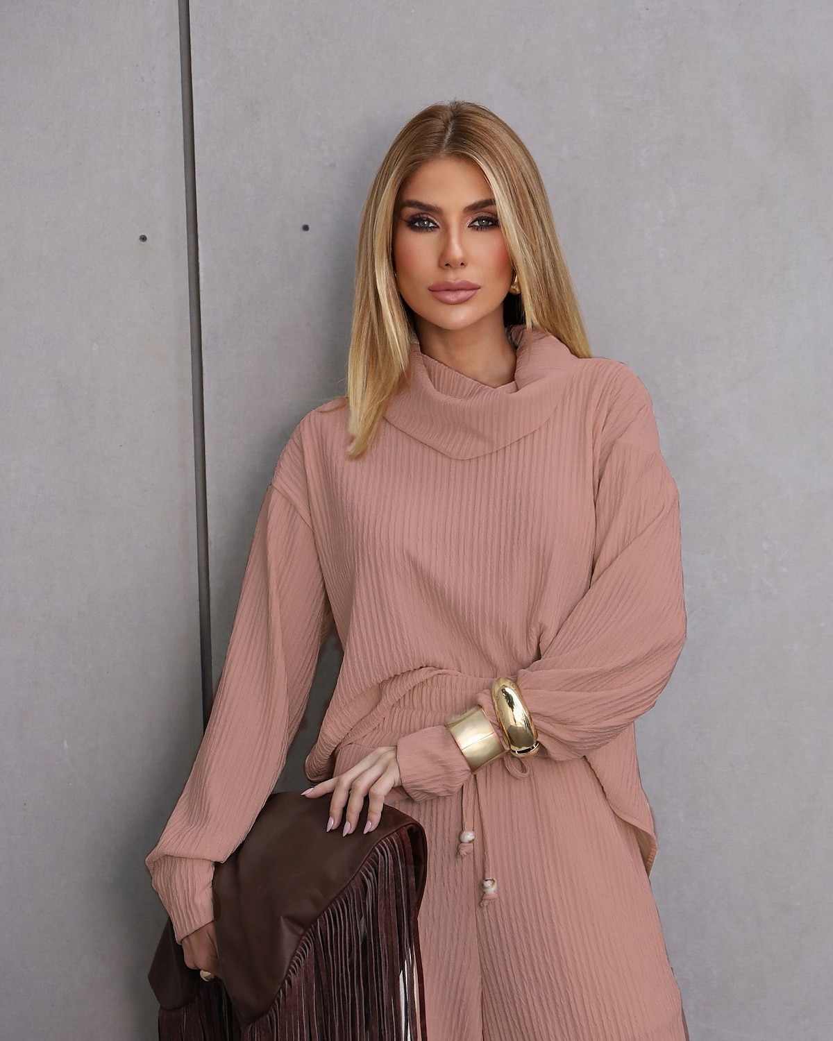 Dame Elegant Årgang Mote Buksesett Bolero topp Langermet Rullekrage Helfarge Avslappet Daglig Stevnemøte Roségull Hvit Champagne Høst Løstsittende 2025 - $37.99 –P6