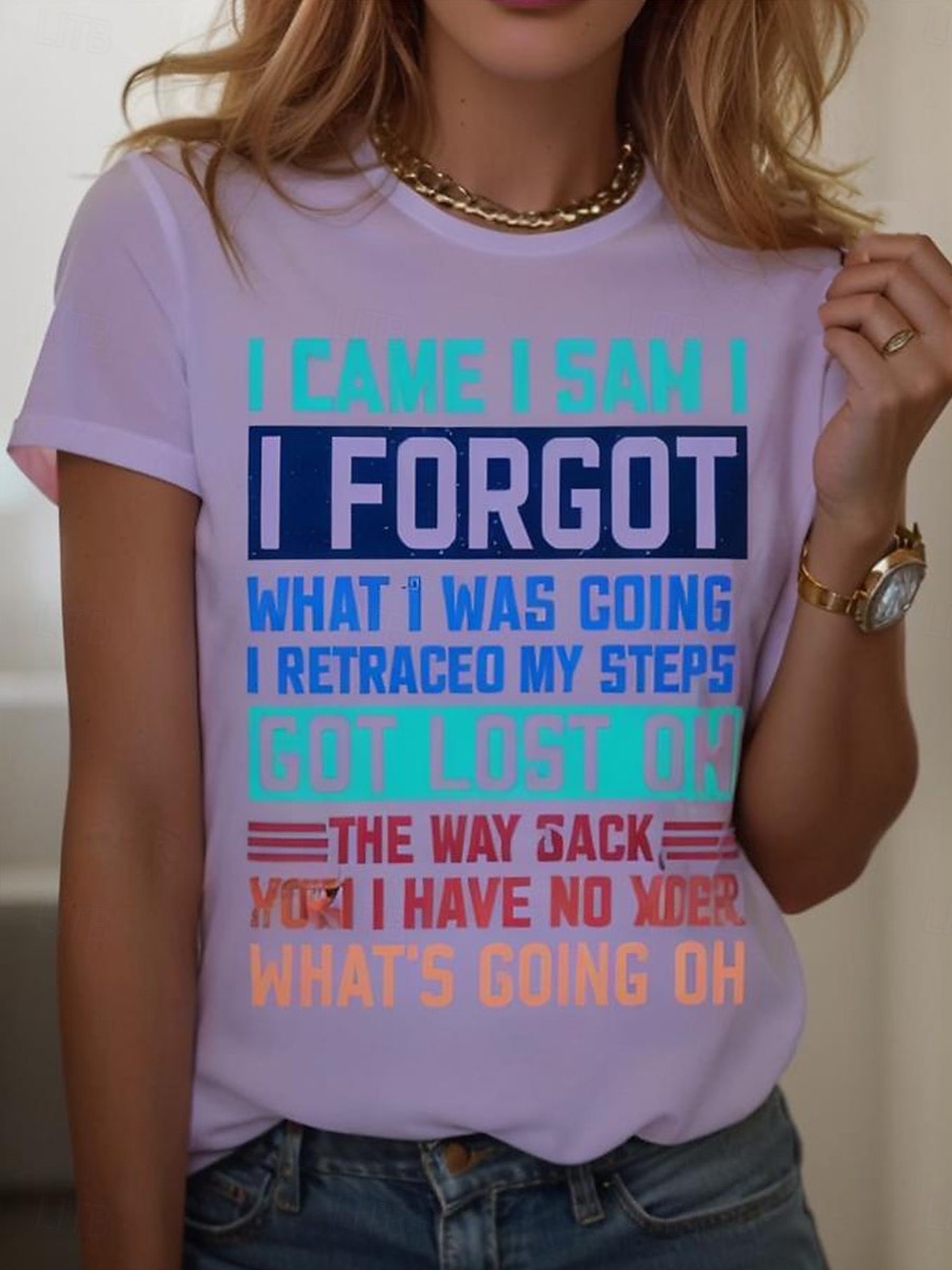 Damen T Shirt Druck Grafik Buchstabe Vintage Stilvoll Klassisch Kurzarm Rundhalsausschnitt Rundhals Normale Oberteile Täglich Wochenende Blau Schwarz Weiß Rosa Purpur Sommer Frühling 2026 - $22.99 –P6