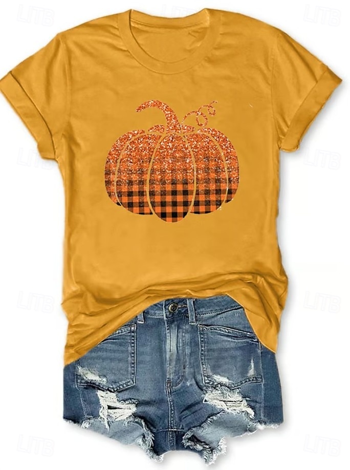 Halloween Femmes T-shirt Graphique Halloween ancien Élégant Classique Manche Courte Col ras du cou Col rond Hauts Réguliers Quotidien Week-end Imprimé Noir Blanche Jaune Rose Claire Rouge Été Automne de 2025 ? $19.99 –P7