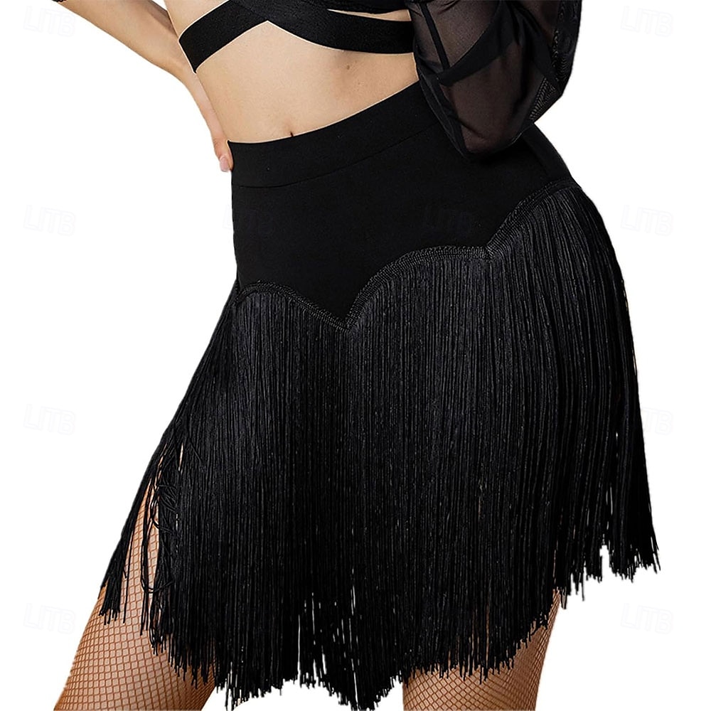 Minifalda negra con flecos y pantalones cortos para mujer, elástica, para rave, discoteca, baile latino, salsa 2025 - $35.99 –P1