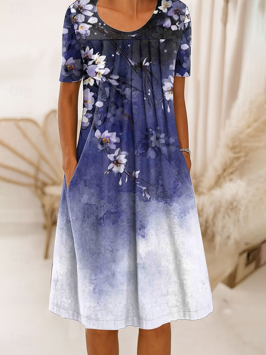 Damen Midikleid Shiftkleid A Linie Kleid Sommerkleid Urlaub Lässig Normale Passform Blumen Grafik Kurzarm Rundhalsausschnitt Schwarz Weiß Rosa Purpur Sommer Frühling 2025 - $31.99 –P4