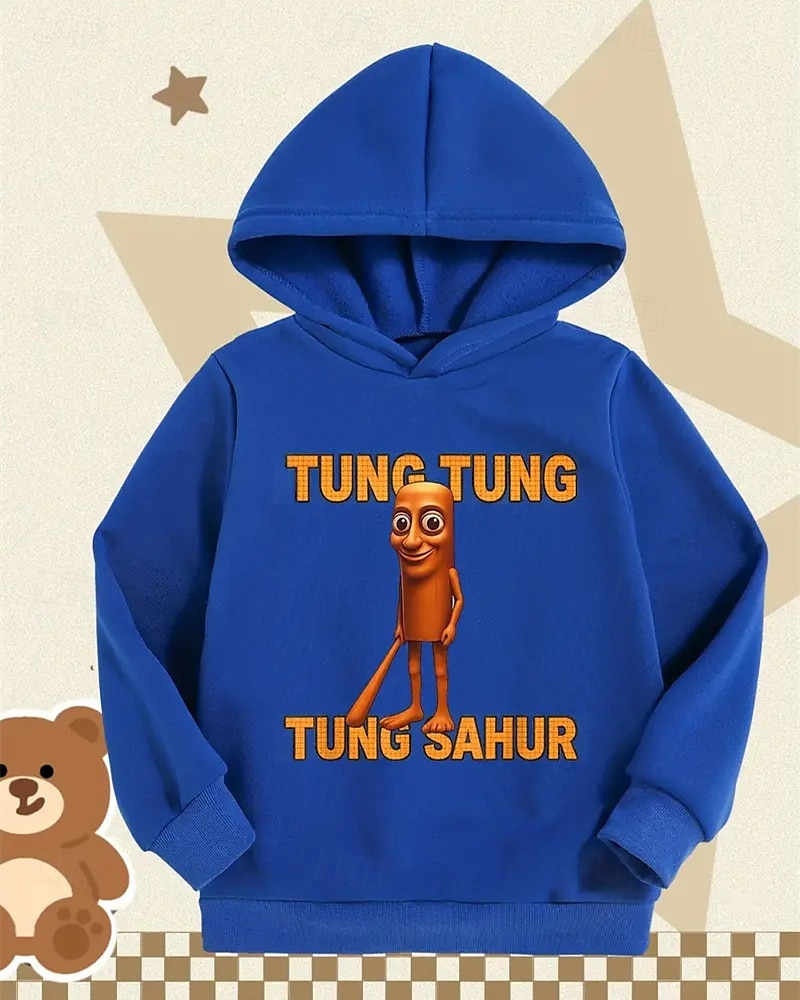 Pojkar 3D Tung Tung Grafisk Huvtröja Långärmad Vår Höst Mode Streetwear Barn 4-12 år Huva Friluftsliv Casual Dagligen Normal Passform 2025 - $18.99 –P7