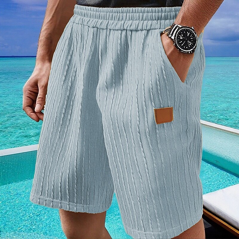 2025年 男性用 ショーツ サマーショーツ カジュアルショーツ ポケット 弾性ウエスト ジャカード 平織り 履き心地よい 高通気性 ショート アウトドア バケーション スポーツ カジュアル ブラック ホワイト  コレクション – $16.49 –P7