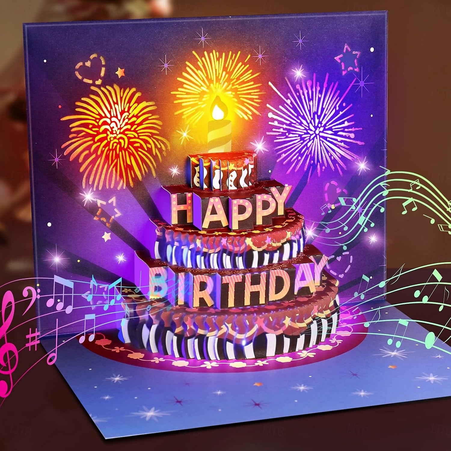 Tarjetas de cumpleaños, tarjetas de felicitación con fuegos artificiales emergentes en 3D, musicales &Tarjeta de regalo de cumpleaños con luces LED, regalo de feliz cumpleaños 2025 - $16.49 –P1