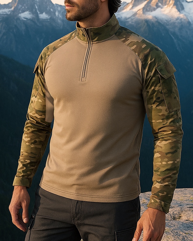 Per uomo Felpa con mezza zip Felpa militare Manica Lunga Collo alla coreana Top Esterno Traspirante Misto Cotone Mimetico Grigio scuro pitone nero Nero Viaggio Corsa del 2025 a $25.99 –P1