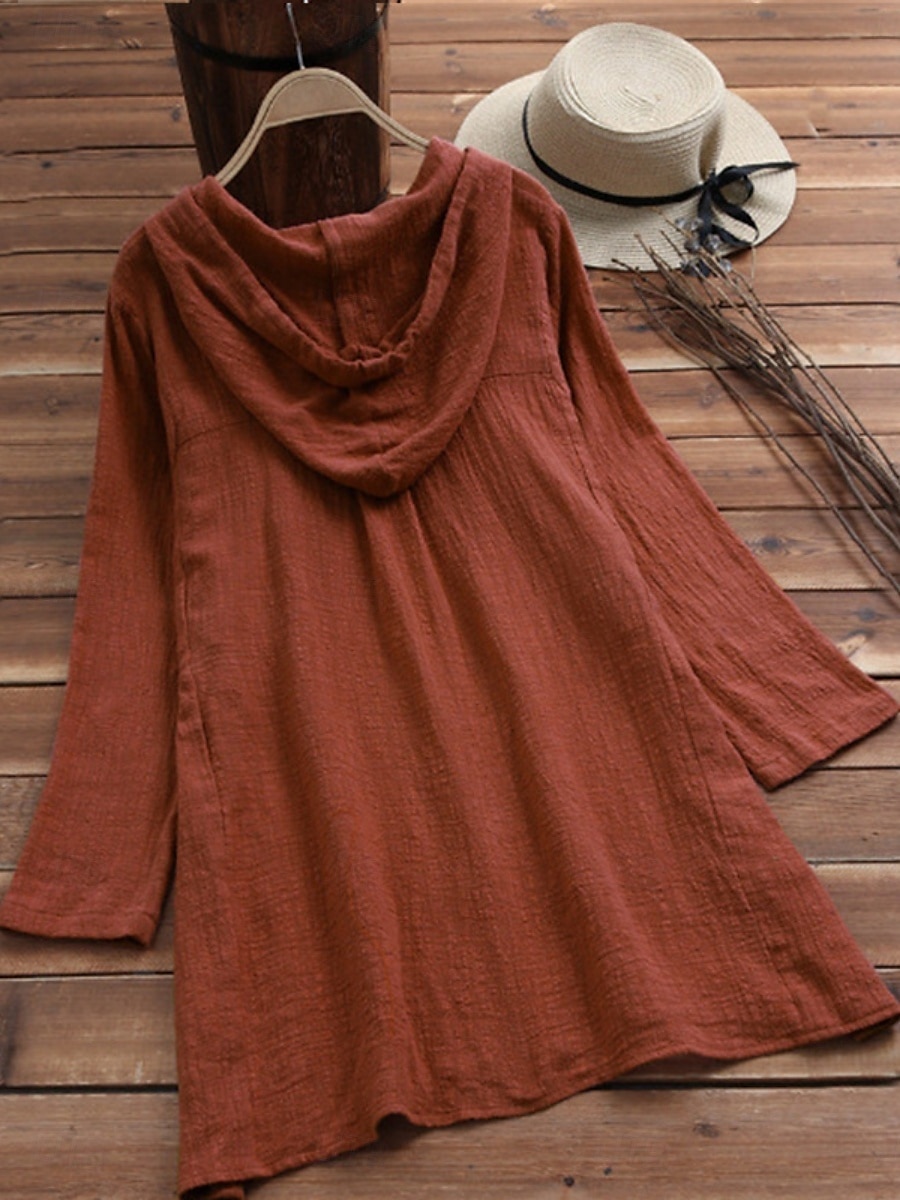 Mulheres Blusa Côr Sólida Casual Manga Longa Com Capuz Tops longos Diário Bolsos Botões Amarelo Vinho Fúcsia Cinzento Verão Outono de 2025 por $23.99 –P4