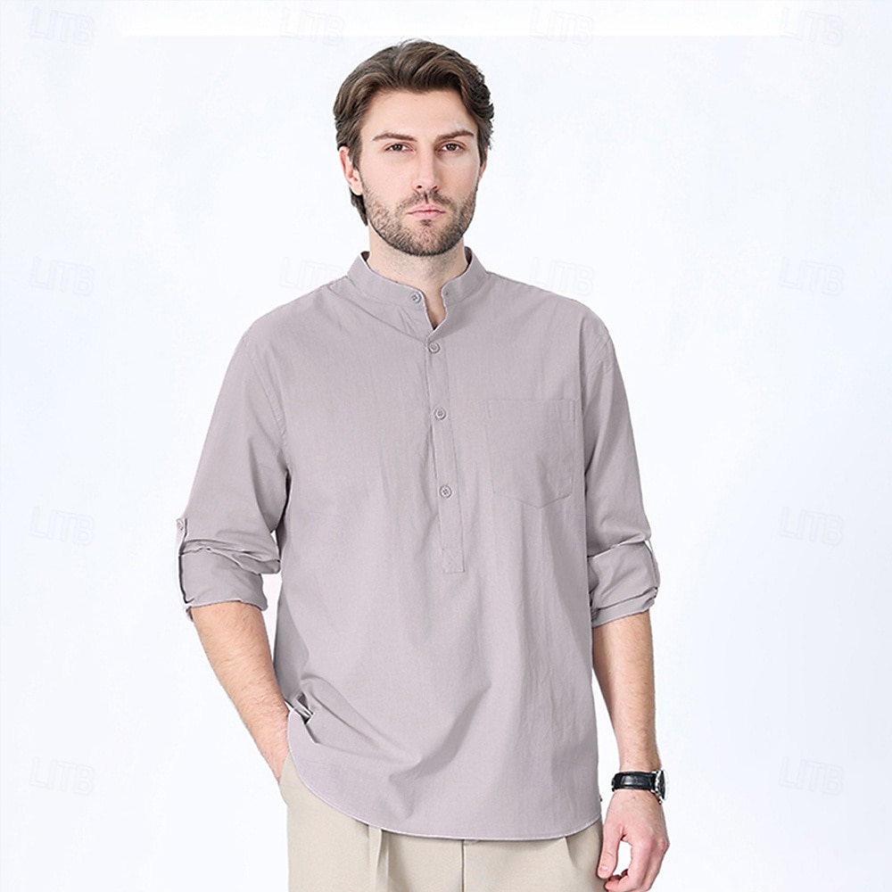 Voor heren Overhemd Zwart Wit Geel Rood Donker Marine Lange mouw Effen opa kraag School Formeel Kleding minimalistische 2025 - $23.99 –P22