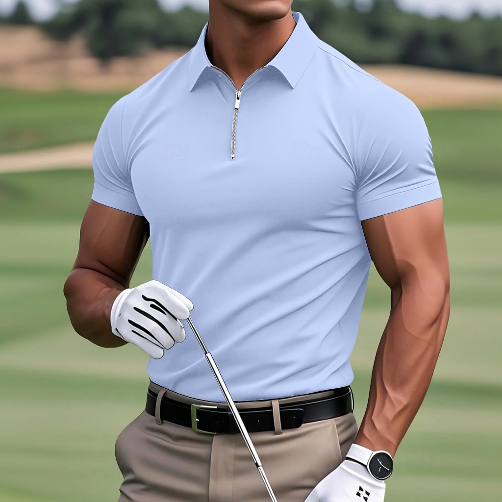 Homme Polo Polo quart de zip Occasionnel Sports Revers Zip quart Manche Courte Mode Basique Uni Quart de zip Été Printemps Coupe Standard Vert Armée Vin Noir Blanche bleu marine Bleu Roi Polo de 2025 ? $12.99 –P9