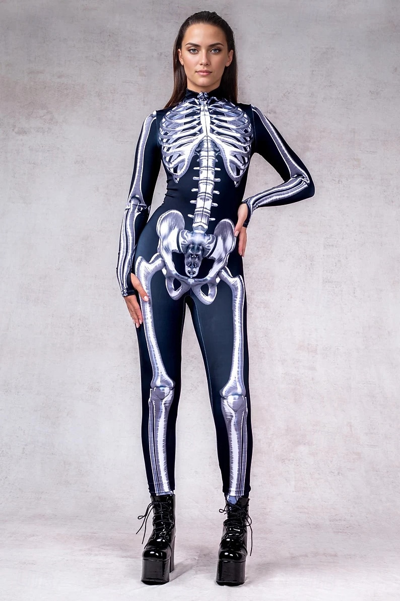 Halloweenský kostým s lebkou a kostlivcem, skupinové kostýmy pro páry, celotělový kombinéza, strašidelný kostým pro pány, ženy, chlapce, děti, dospělé, představení, párty, klub, halloween, karneval, 2025 - $29.99 –P2