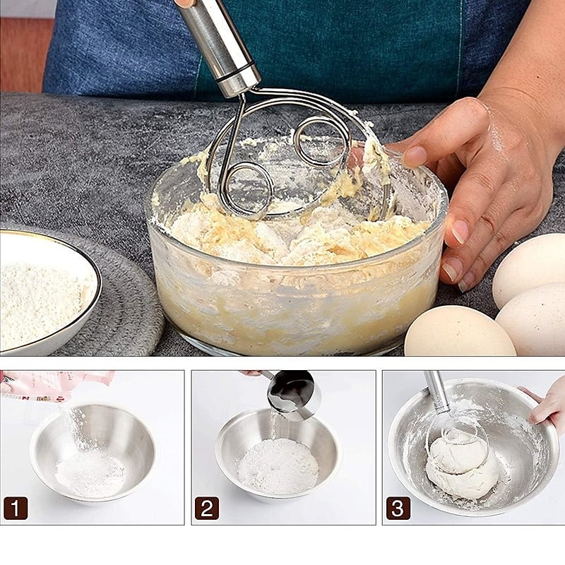 Frusta magica in acciaio inox per impastare, sbattitore a doppio anello, strumento portatile per impastare la farina, sbattitore manuale per uova e mescolatore per pastella del pane per la cottura, del 2025 a $11.99 –P8