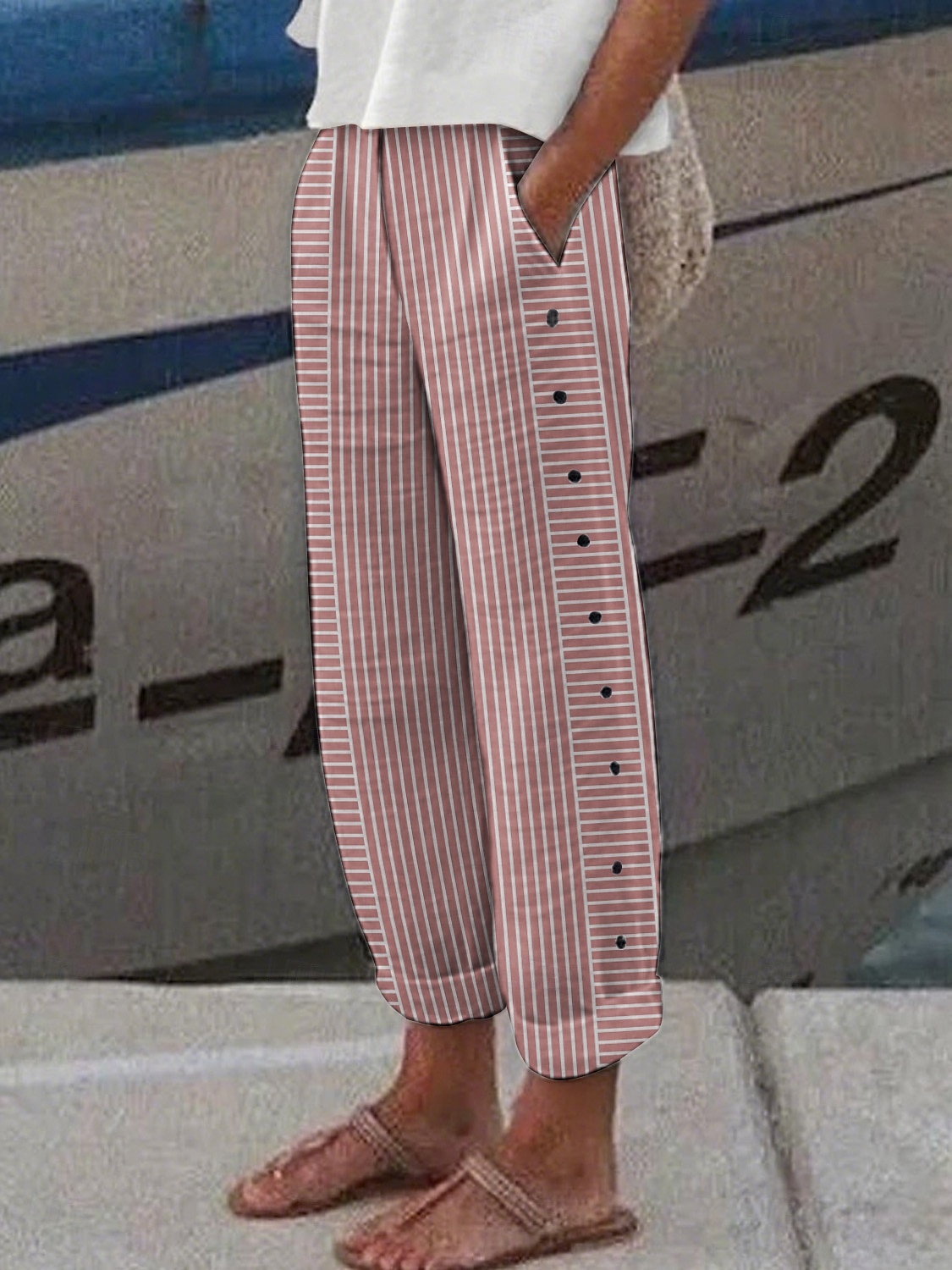 Pentru femei Pantaloni din bumbac in Pantaloni conici chinez Modă Șic Stradă Lungime totală Talie Înaltă Dungi Buzunar Curea elastică Confortabil Απαλό Comfortabil Micro-elastic În aer liber Stradă 2025 - $27.99 –P6