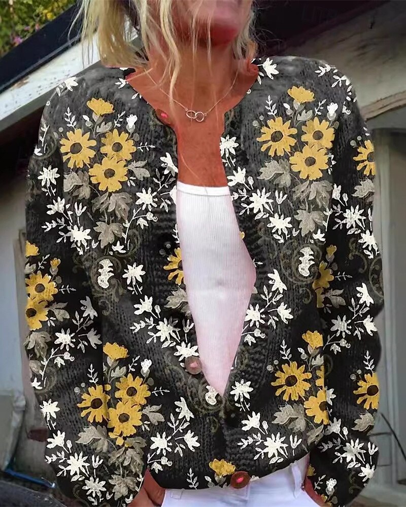 Femmes Pull Cardigan Mode Streetwear Quotidien Animal Côtelé Ouvert devant Tricoté Imprimé manche longue Hauts Longs Tricoter Fête Sortir Week-end Noir Blanche Automne Hiver de 2025 ? $27.99 –P1