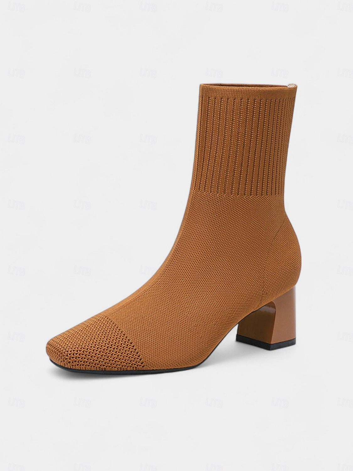 Marineblaue Strick-Sockenstiefel für Damen – spitze Stretch-Stiefeletten mit Blockabsatz für elegante Alltags- und Herbstoutfits 2025 - $46.99 –P11