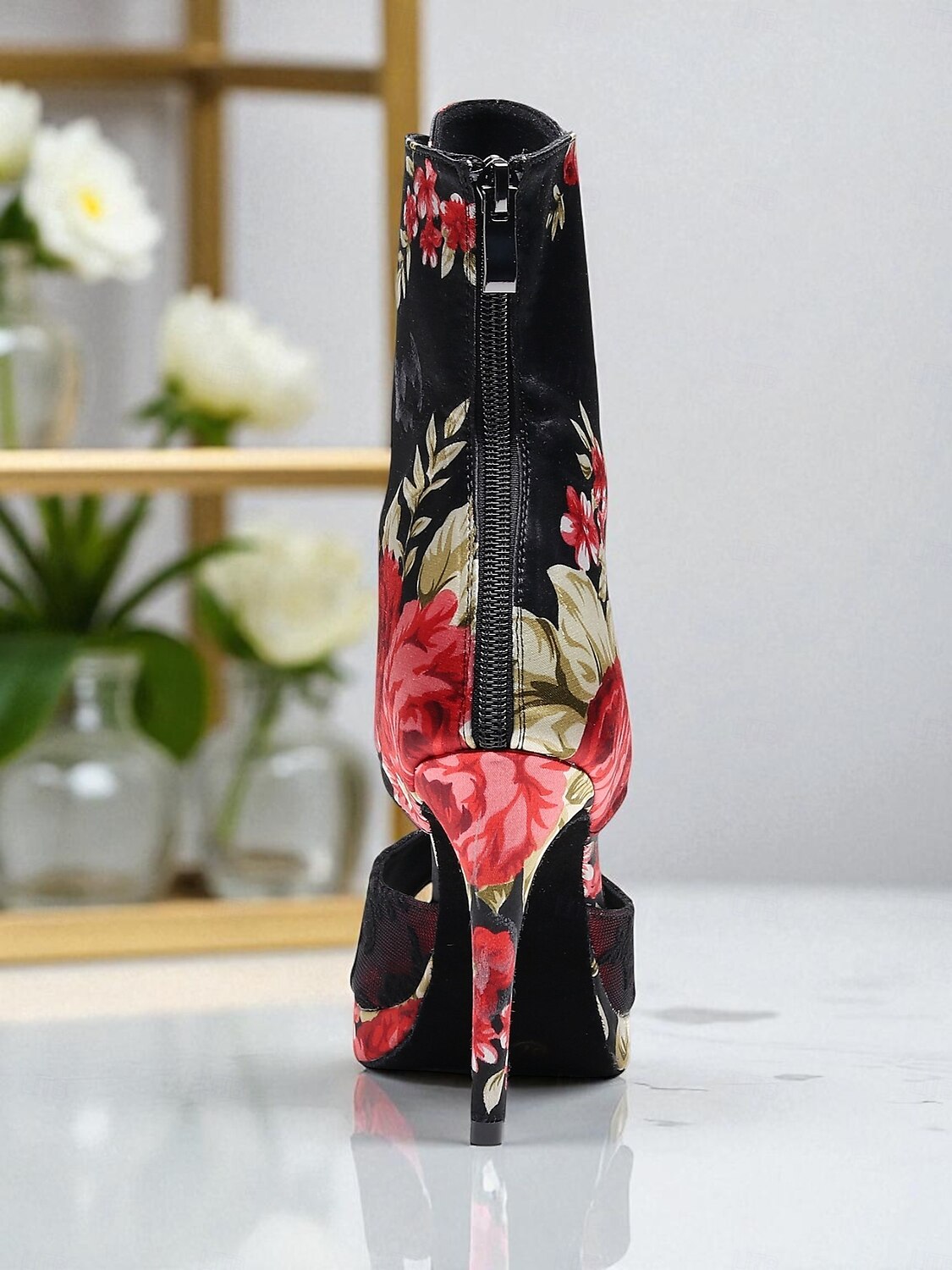 Bottes de danse florales pour femmes - Chaussures de danse latine professionnelles à talons hauts et bout ouvert en satin avec imprimé rose élégant, idéales pour la salsa, le tango et les spectacles de 2025 ? $64.99 –P5