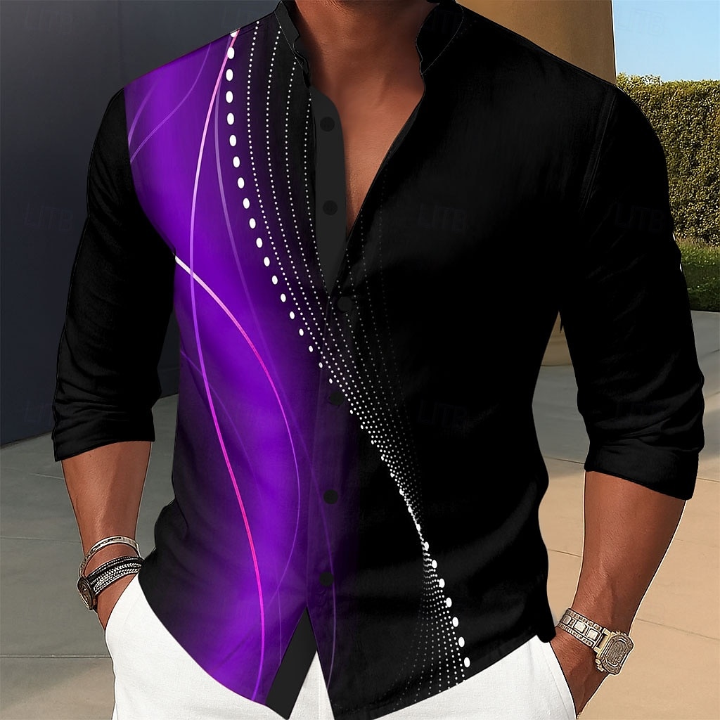 Bărbați Geometric Gradiant Valuri Cămașă Cămașă cu guler ridicat Manșon Lung Moda Casual Zilnice Concediu Primăvară Toamnă Guler mandarin Guler Tunică Imprimare 3D Cămăși cu nasturi Roșu-aprins 2025 - $25.99 –P6