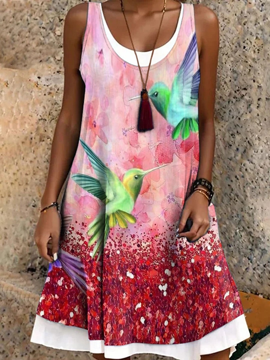 Women's Mini Dress Sundress A Line Dress Off The Shoulder Dress Vacation Casual Boho Daily Loose Fit Graphic Animal Sleeveless Crew Neck Red Blue Purple Green Summer Spring Fall 2025 - $24.99 –P4