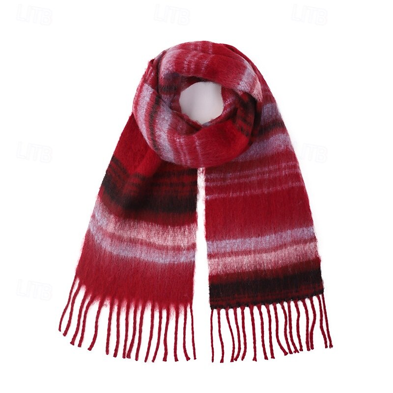 Women's Rectangle Scarf Street Daily Date Red Blue Scarf Stripe 2025 - $22.99 –P8