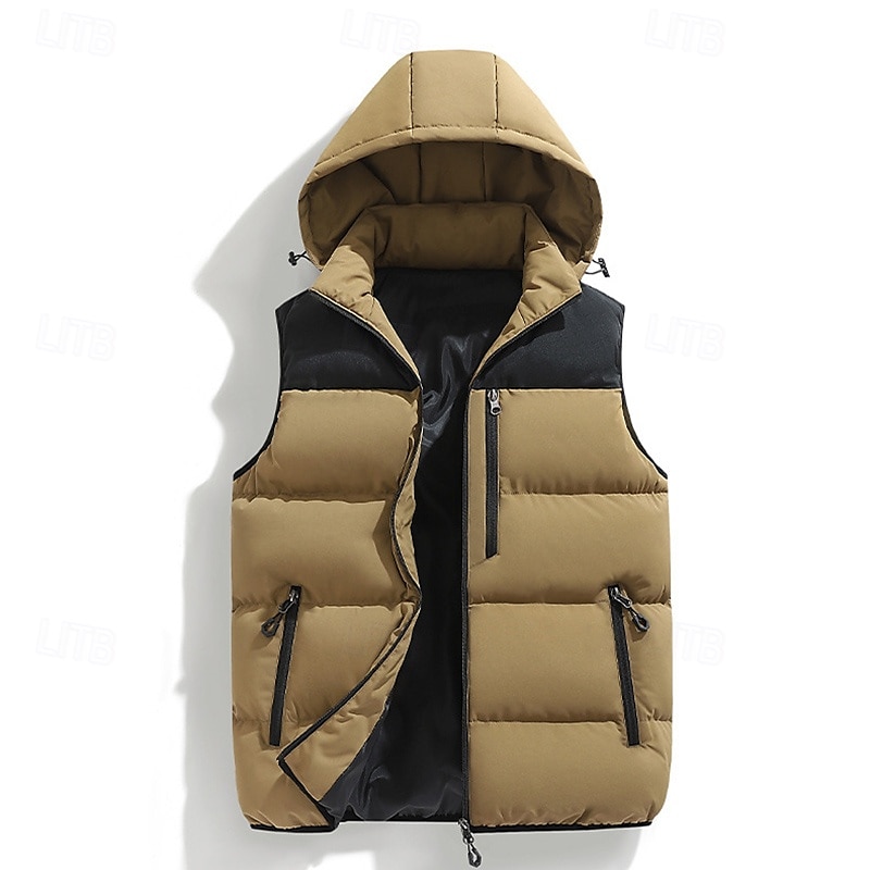 Herren Wanderweste Pufferweste Ärmellos Weste Außen Thermowarm Winter Reißverschluss Tasche Polyester Schwarz Grün Khaki Jagd Angeln Klettern 2025 - $44.99 –P9