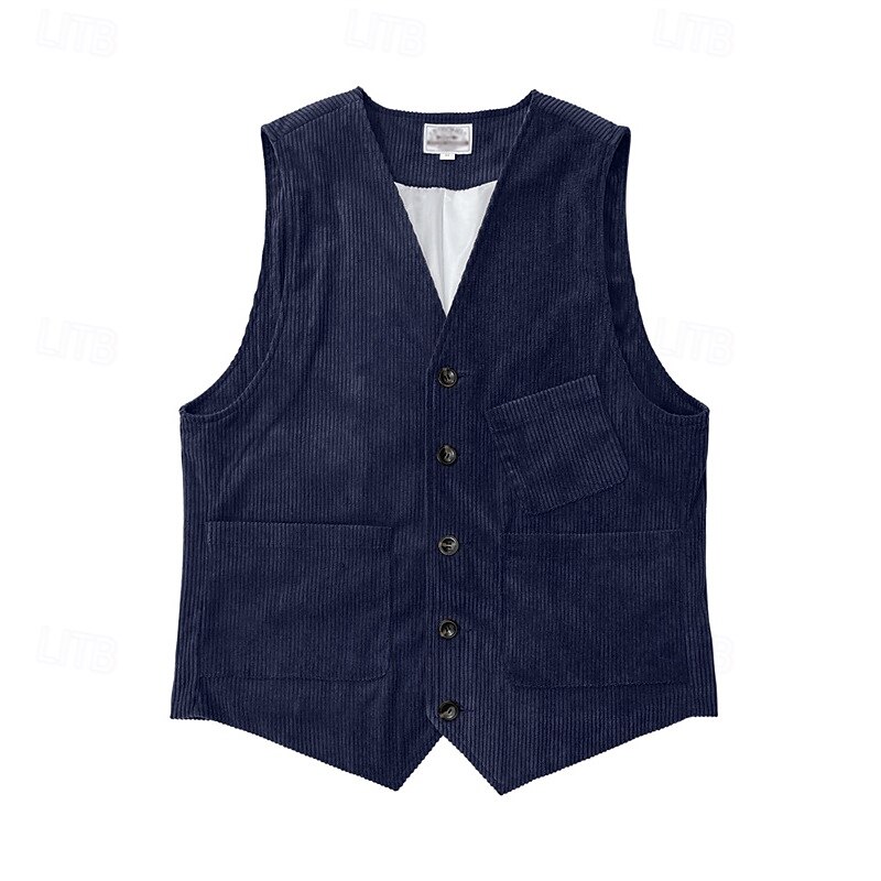 Hombre Chaleco Vacaciones Negocio Moda Casual Primavera Otoño Bolsillo Botones Poliéster Pana Cómodo Plano Recto 1 botón Escote en Pico Ajuste regular Marrón Oscuro Negro Vino Azul Marino Chaleco 2025 - $32.99 –P7