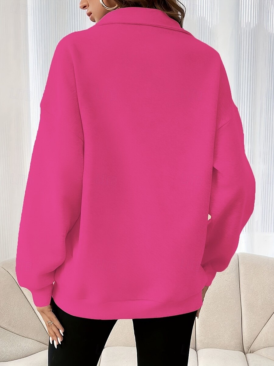 Mulheres Moletom Tecido Casual Manga Longa Gola Alta Tops regulares Rua Dia a Dia Patchwork Zíper Preto Fúcsia Cinzento Escuro Bege Cinzento Outono Inverno de 2025 por $26.99 –P24