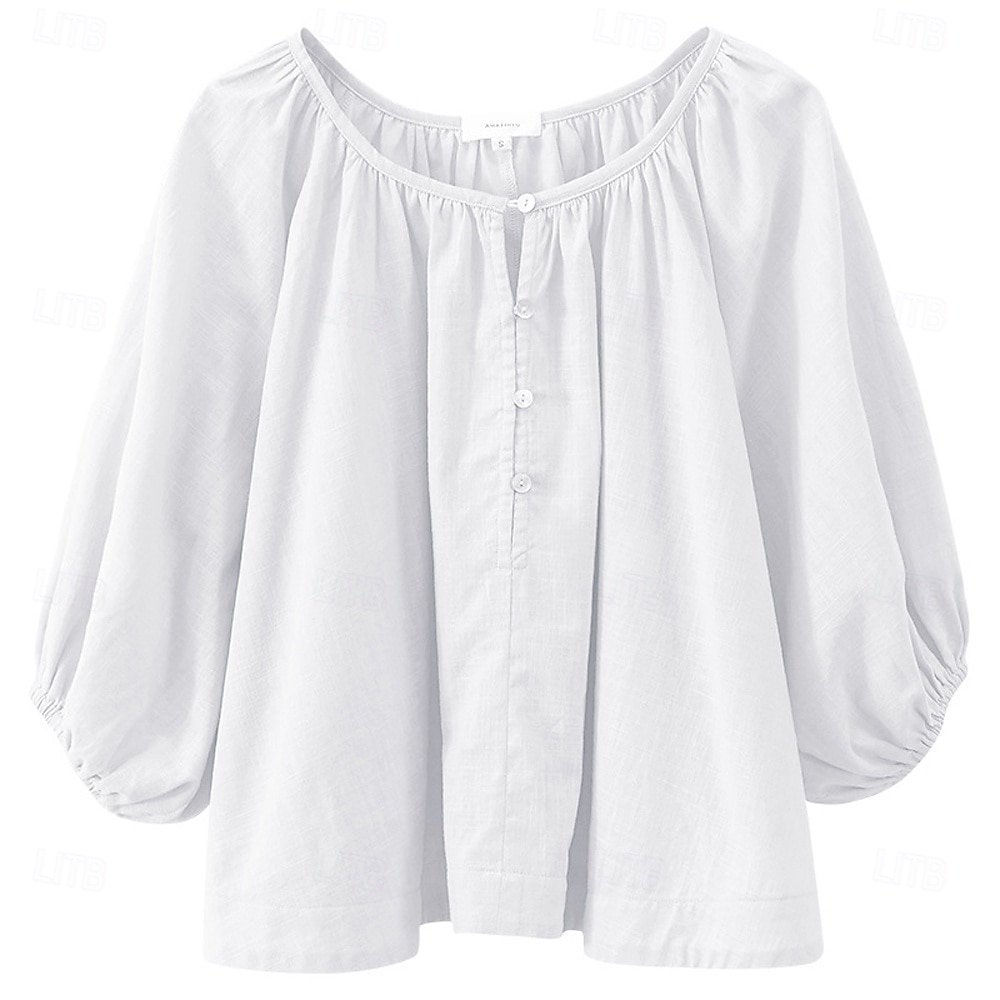 cămașă pentru femei 100% bumbac bluză simplă elegantă vintage zilnic mânecă jumătate mânecă felinar decolteu rotund decolteu în V topuri obișnuite zilnic vacanță ieșiri în oraș încrețite alb caisă 2025 - $41.99 –P12